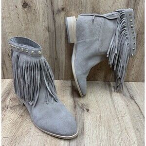 Michael Kors Fringe Ankle Boots Womens 10M Taupe Suede Studded Boho Western